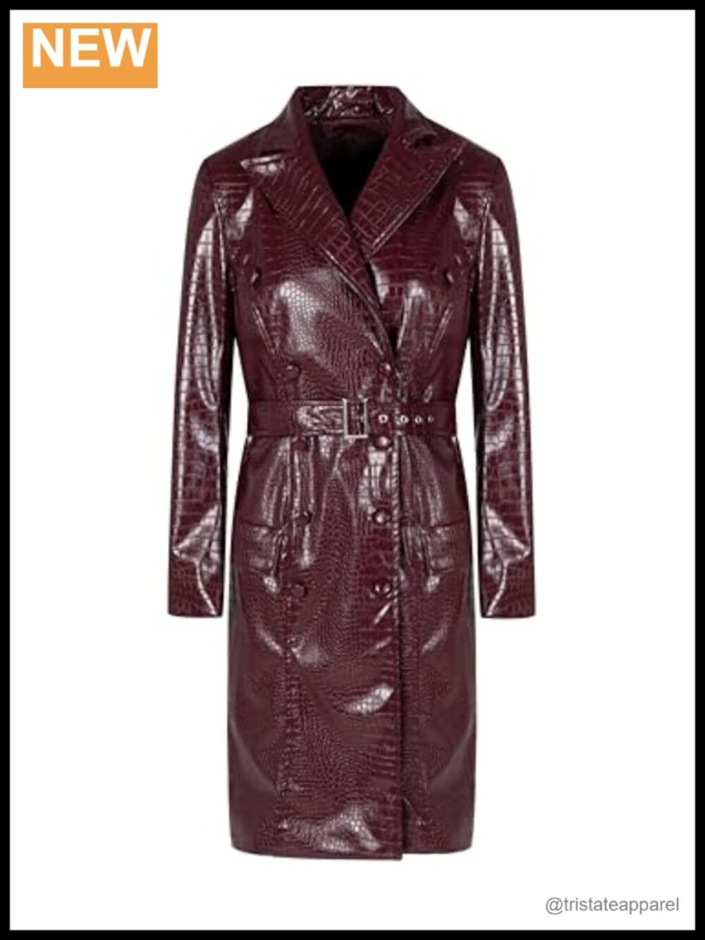 Women's Long Faux Leather Jacket with Belt
